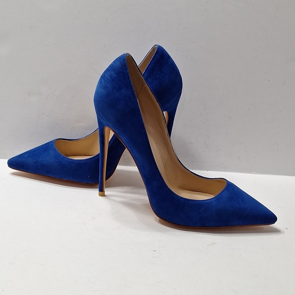 FSJ NWOB Blue Suede Streetwear Night Out Pointed Toe Stiletto Pump Heels Size 7 - Picture 13 of 15